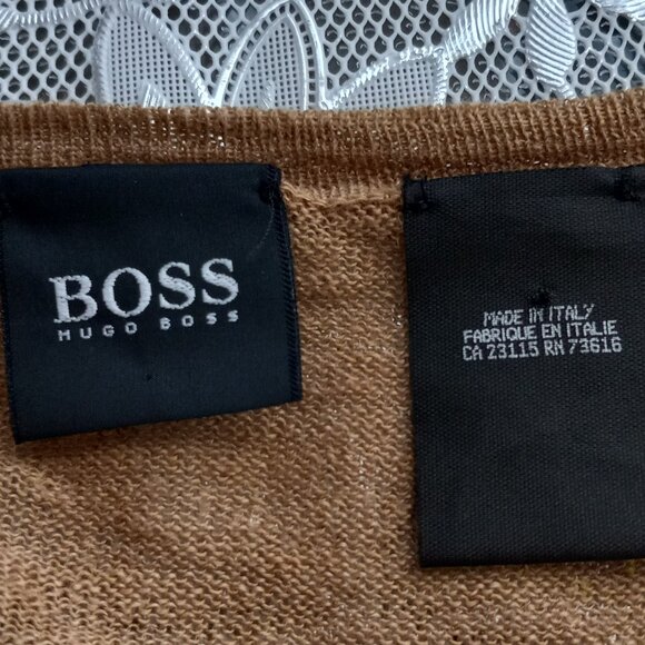 Hugo Boss Italy Made Camel Linen Blend Crewneck Sweater Sz M - Picture 5 of 6